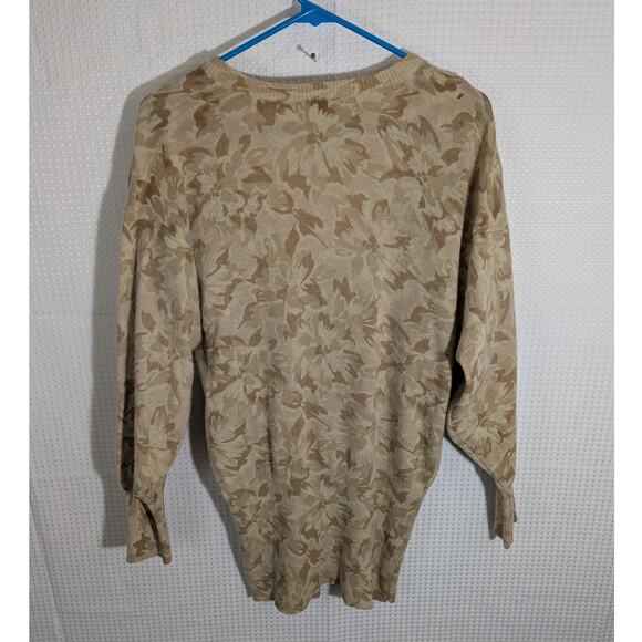 Christian Dior M Cardigan Sweater Beige Floral Lambswool Angora Nylon Vintage - Picture 3 of 4